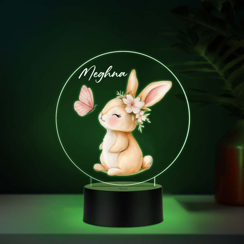 Personalized Bunny Butterfly UV Print 3D LED Night Lamp – Warm White Birthday Return Gift for Kids